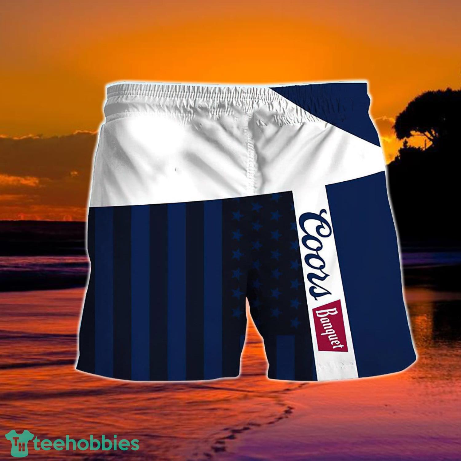Summer American Flag Patch Coors Banquet Hawaiian Shorts Product Photo 1