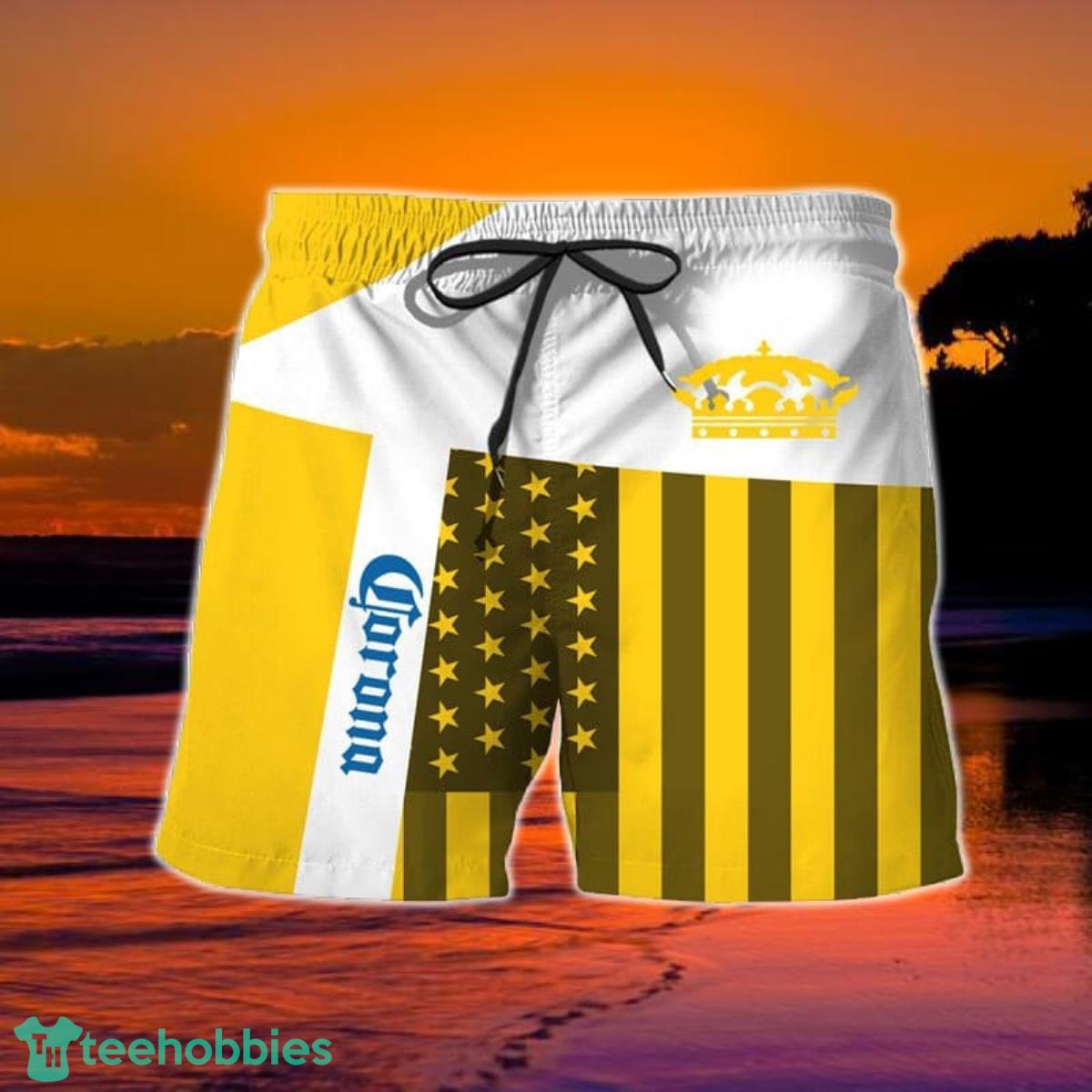 Summer American Flag Patch Corona Extra Hawaiian Shorts Product Photo 2