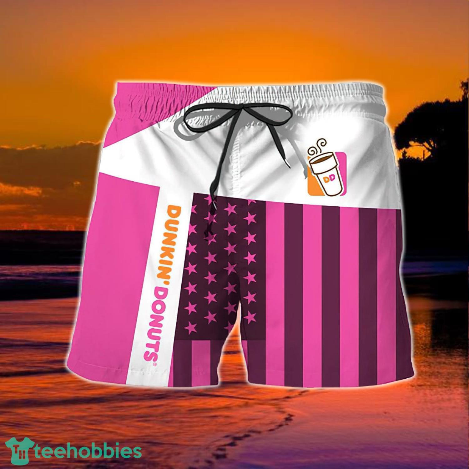 Summer American Flag Patch Dunkin Donut Hawaiian Shorts Product Photo 2