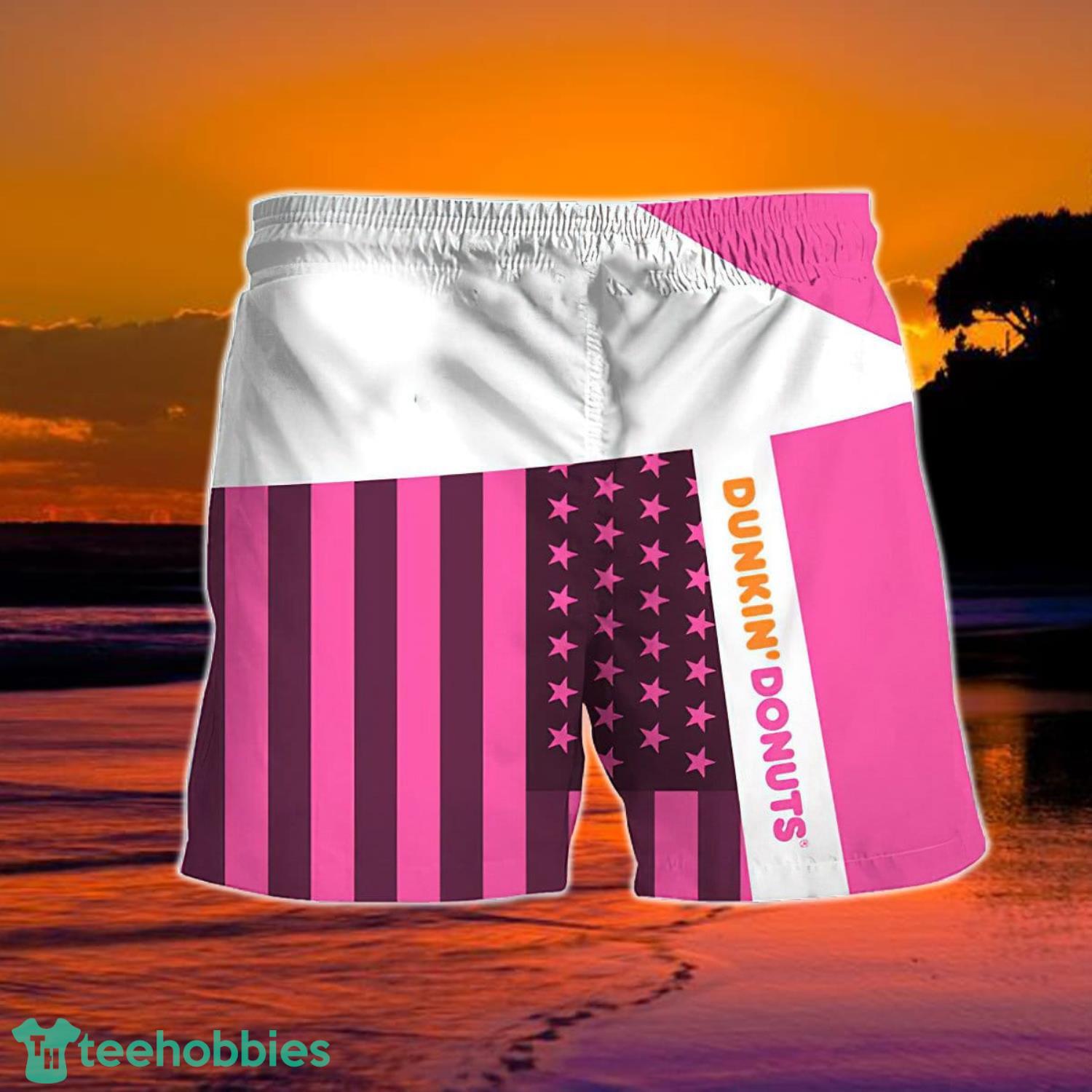 Summer American Flag Patch Dunkin Donut Hawaiian Shorts Product Photo 1