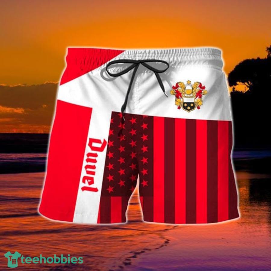 Summer American Flag Patch Duvel Beer Hawaiian Shorts Product Photo 1