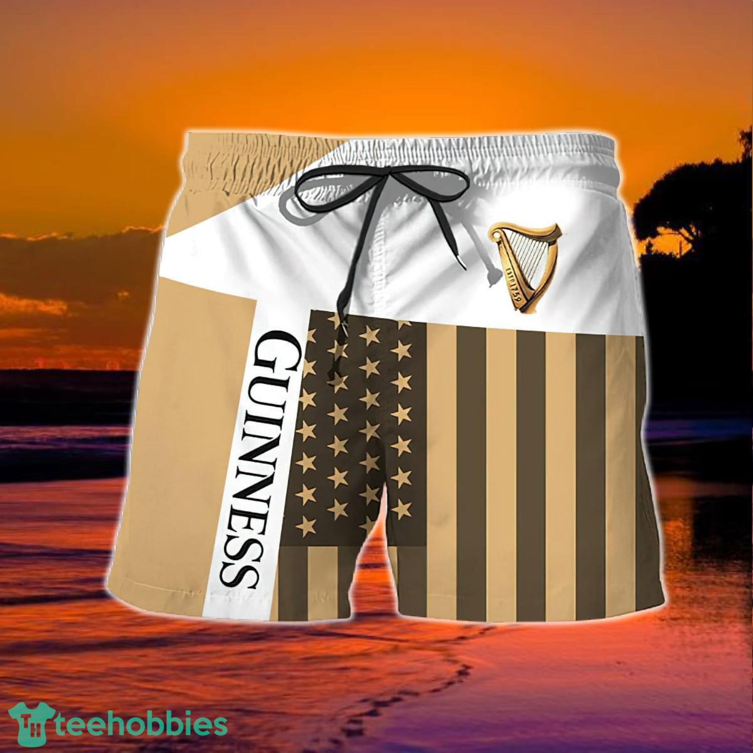 Summer American Flag Patch Guinness Beer Hawaiian Shorts Product Photo 2