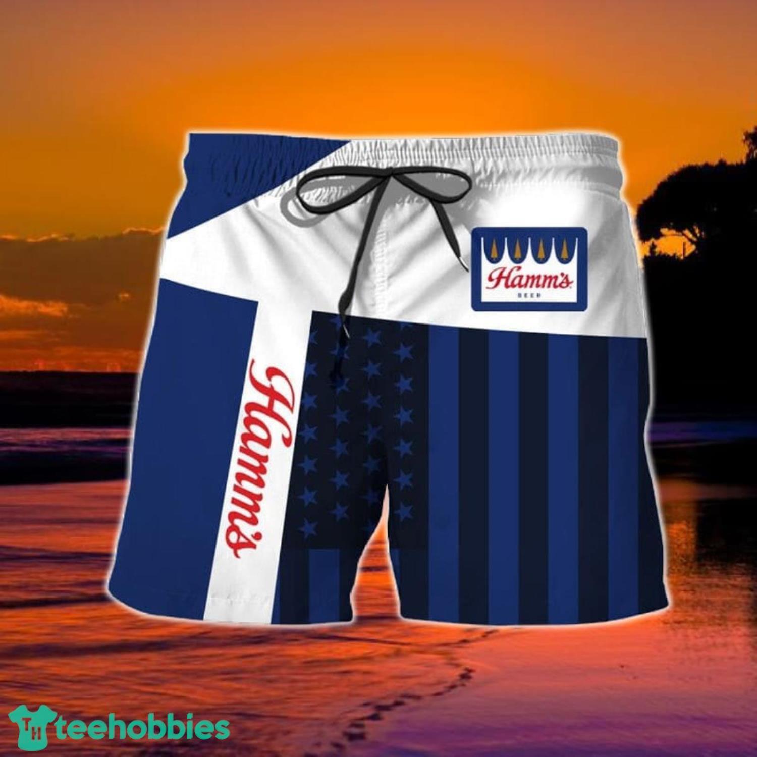 Summer American Flag Patch Hamms Beer Hawaiian Shorts Product Photo 2