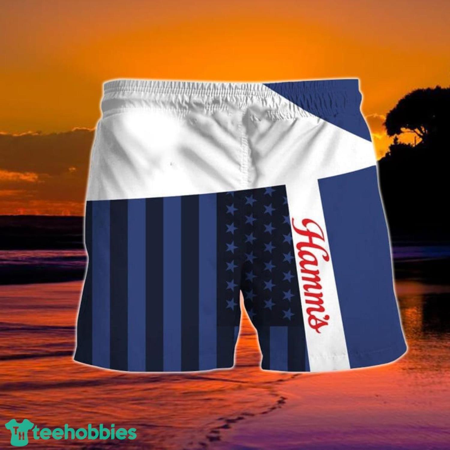 Summer American Flag Patch Hamm's Beer Hawaiian Shorts Product Photo 1