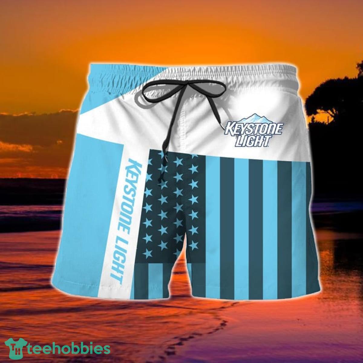 Summer American Flag Patch Keystone Light Hawaiian Shorts Product Photo 2
