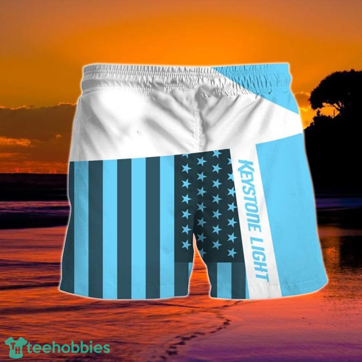 Summer American Flag Patch Keystone Light Hawaiian Shorts Product Photo 1