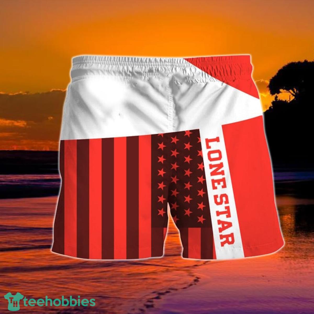 Summer American Flag Patch Lone Star Hawaiian Shorts Product Photo 2