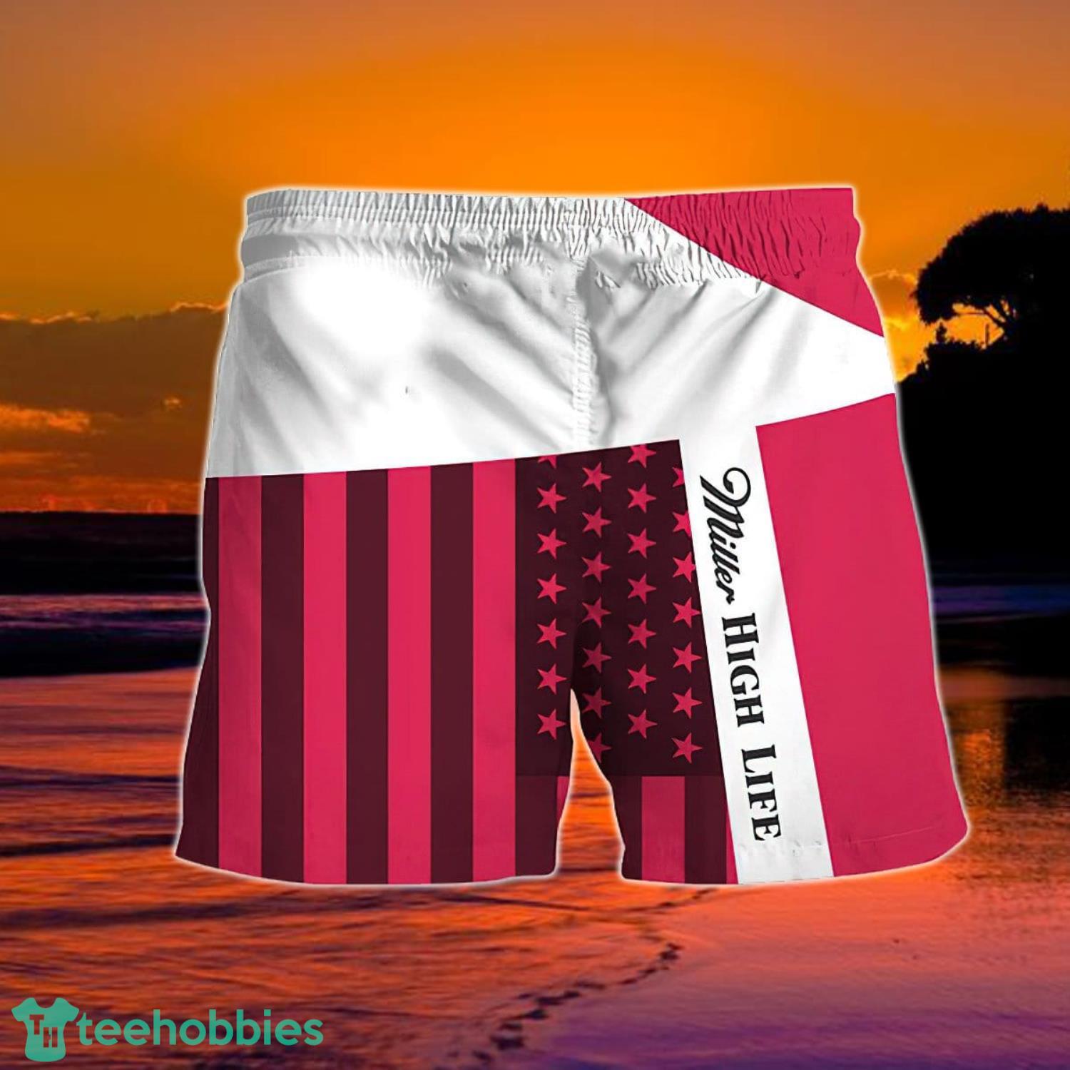 Summer American Flag Patch Miller High Life Hawaiian Shorts Product Photo 1
