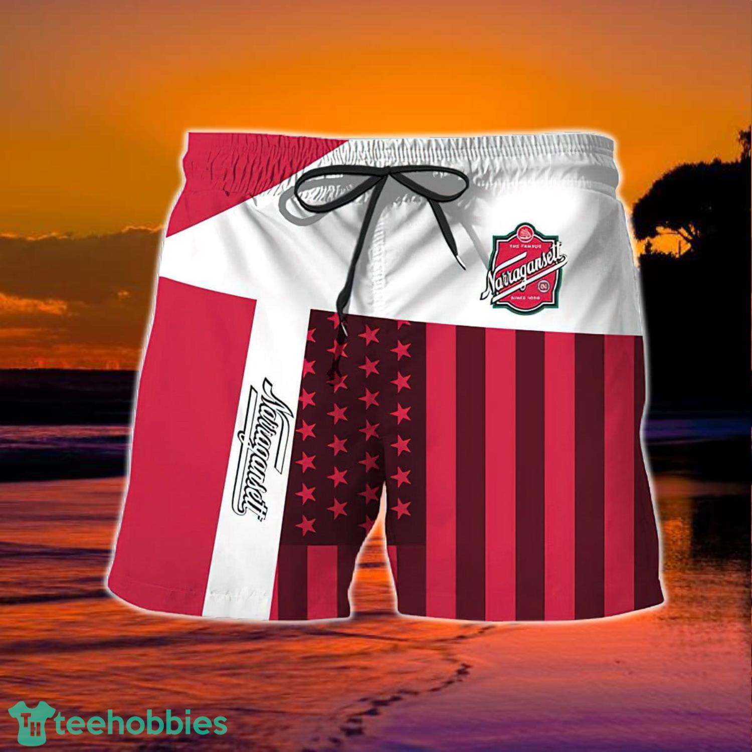 Summer American Flag Patch Narragansett Beer Hawaiian Shorts Product Photo 2