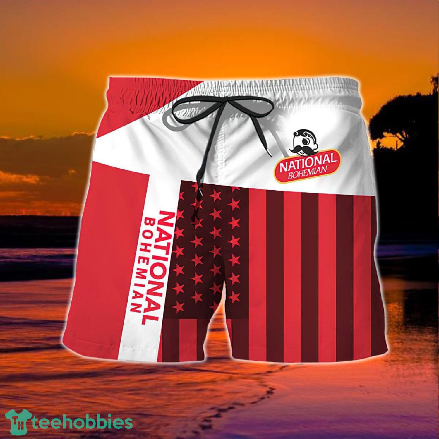 Summer American Flag Patch National Bohemian Hawaiian Shorts Product Photo 2