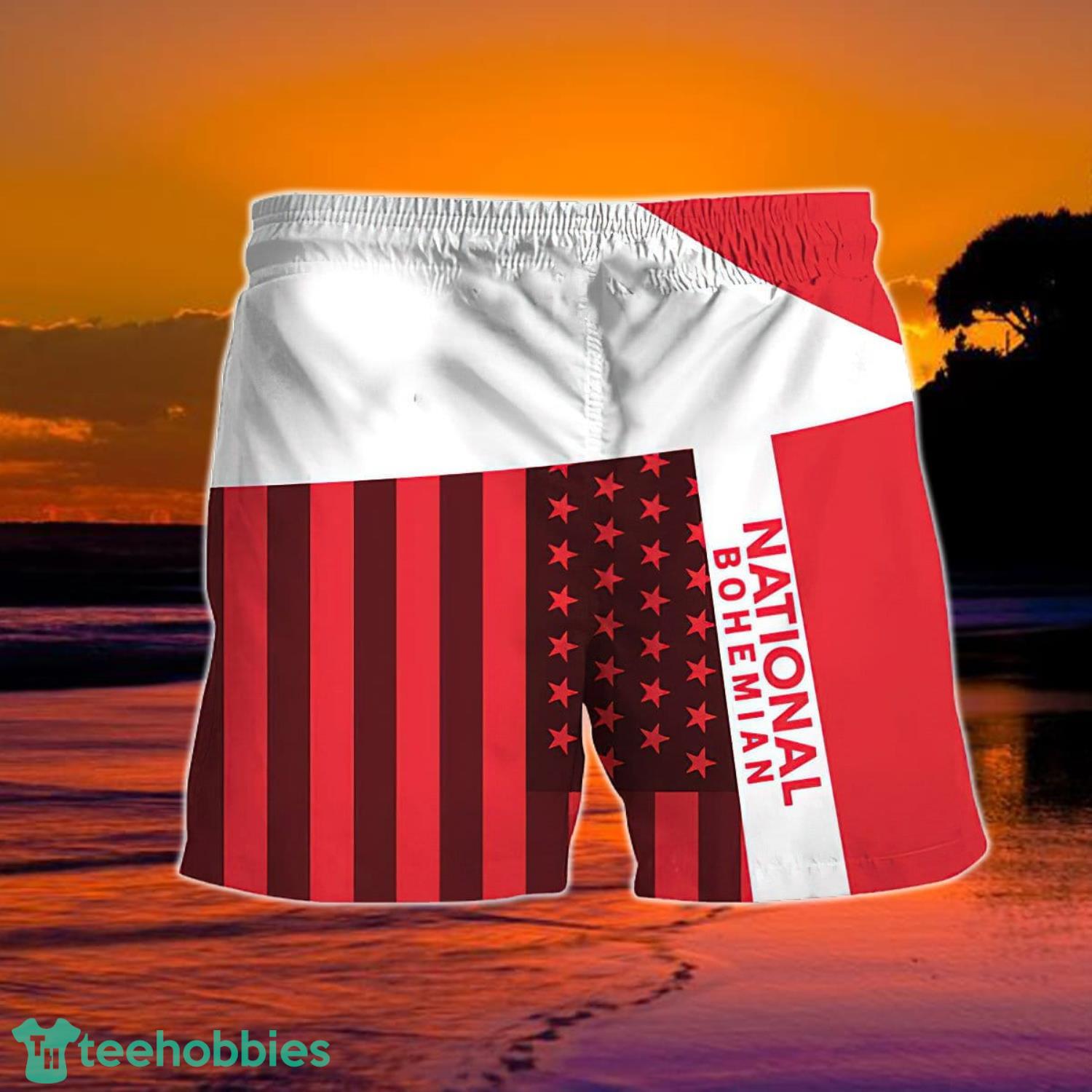 Summer American Flag Patch National Bohemian Hawaiian Shorts Product Photo 1