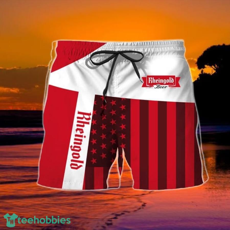 Summer American Flag Patch Rheingold Beer Hawaiian Shorts Product Photo 2