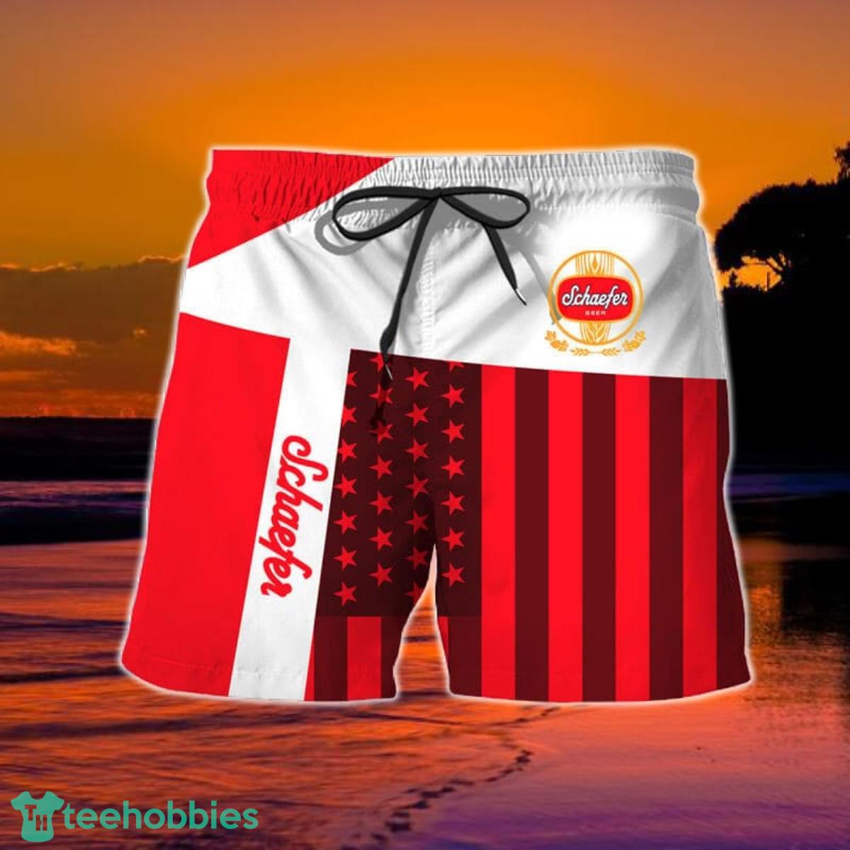 Summer American Flag Patch Schaefer Beer Hawaiian Shorts Product Photo 2