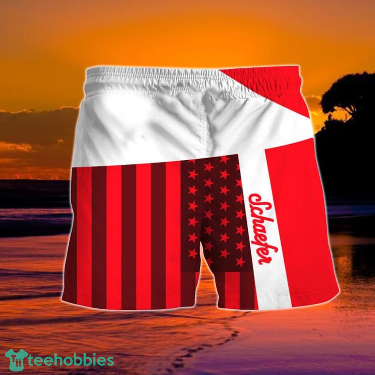 Summer American Flag Patch Schaefer Beer Hawaiian Shorts Product Photo 1