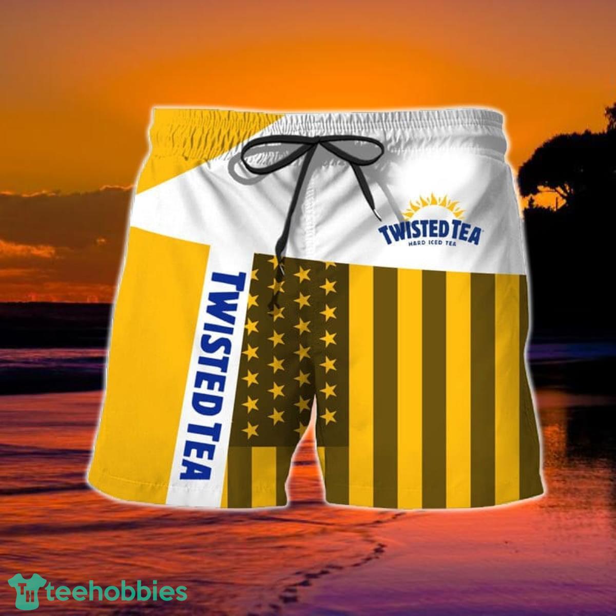 Summer American Flag Patch Twisted Tea Hawaiian Shorts Product Photo 2