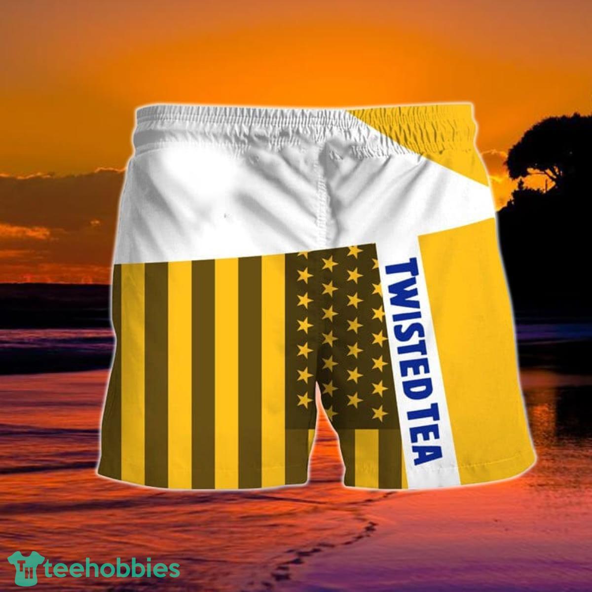 Summer American Flag Patch Twisted Tea Hawaiian Shorts Product Photo 1