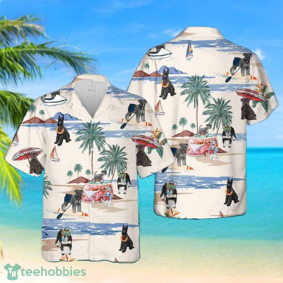 Summer Dog Hawaiian Shirts Schnauzer Beach, Leaf, and Tropical Prints with Button Detailing Product Photo 1 Summer Dog Hawaiian Shirts Schnauzer Beach, Leaf, and Tropical Prints with Button Detailing Product Photo 1