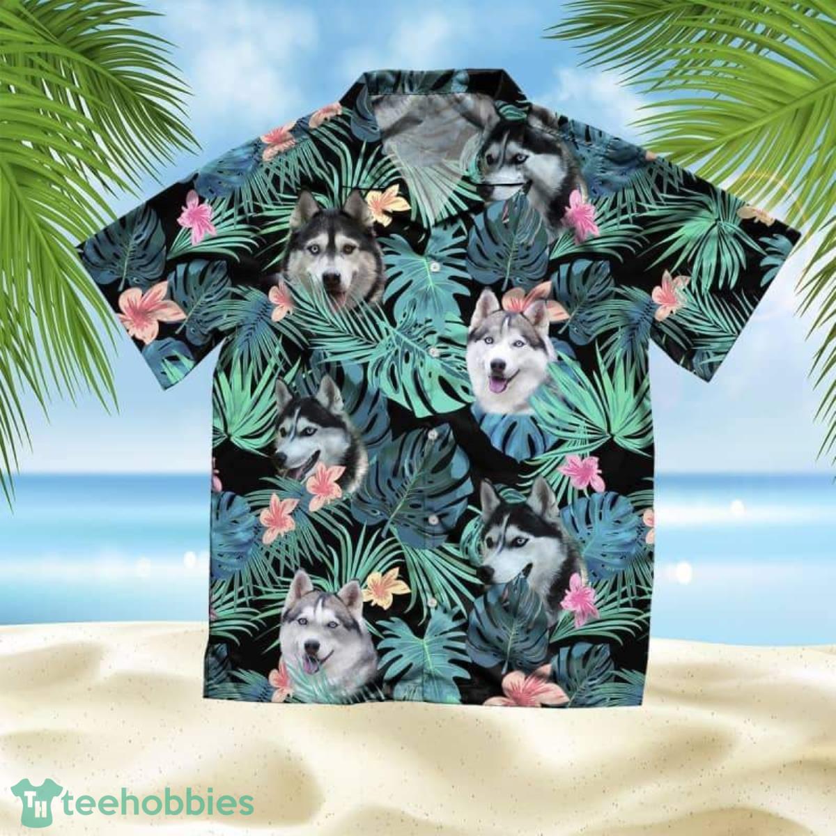 Summer Husky Dog Palm Leavers Hawaiian Shirt Product Photo 1