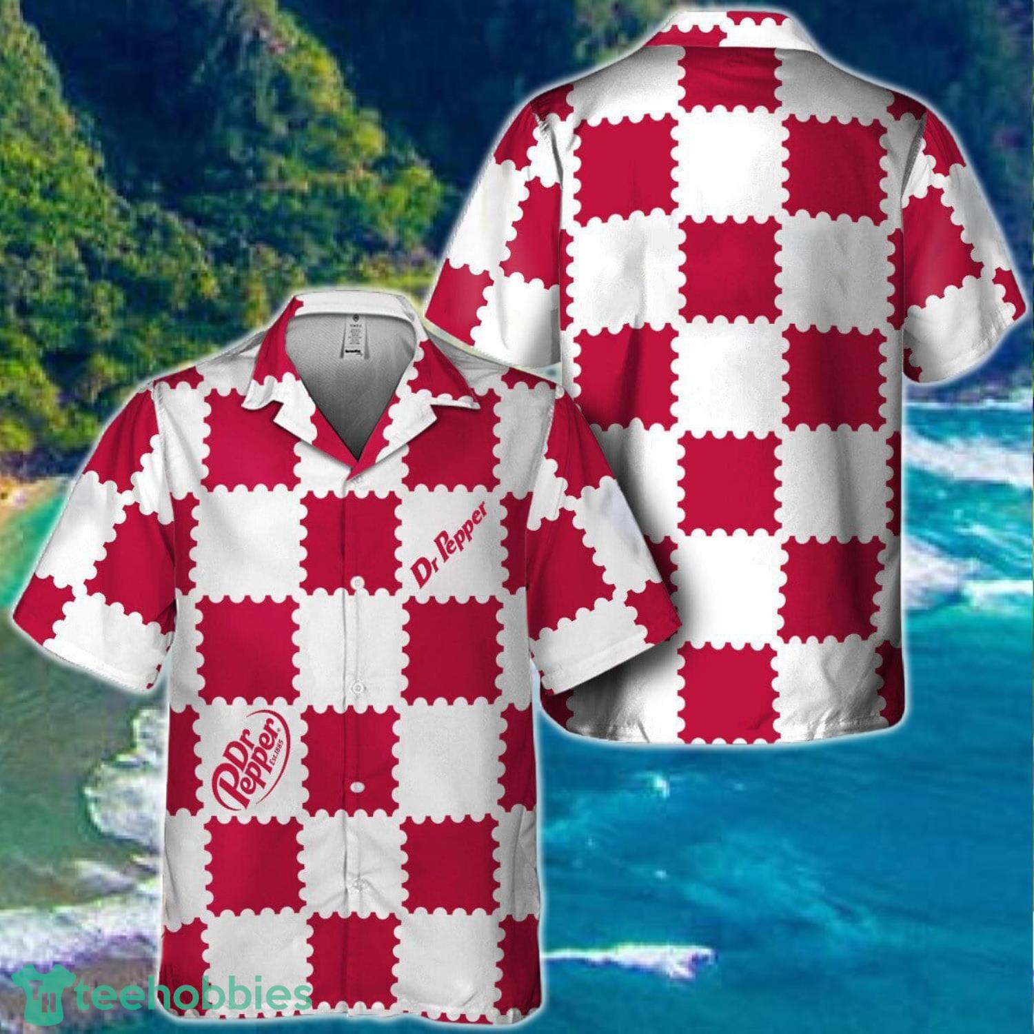 Trendy Gingham Dr Pepper Hawaiian Shirt Product Photo 1