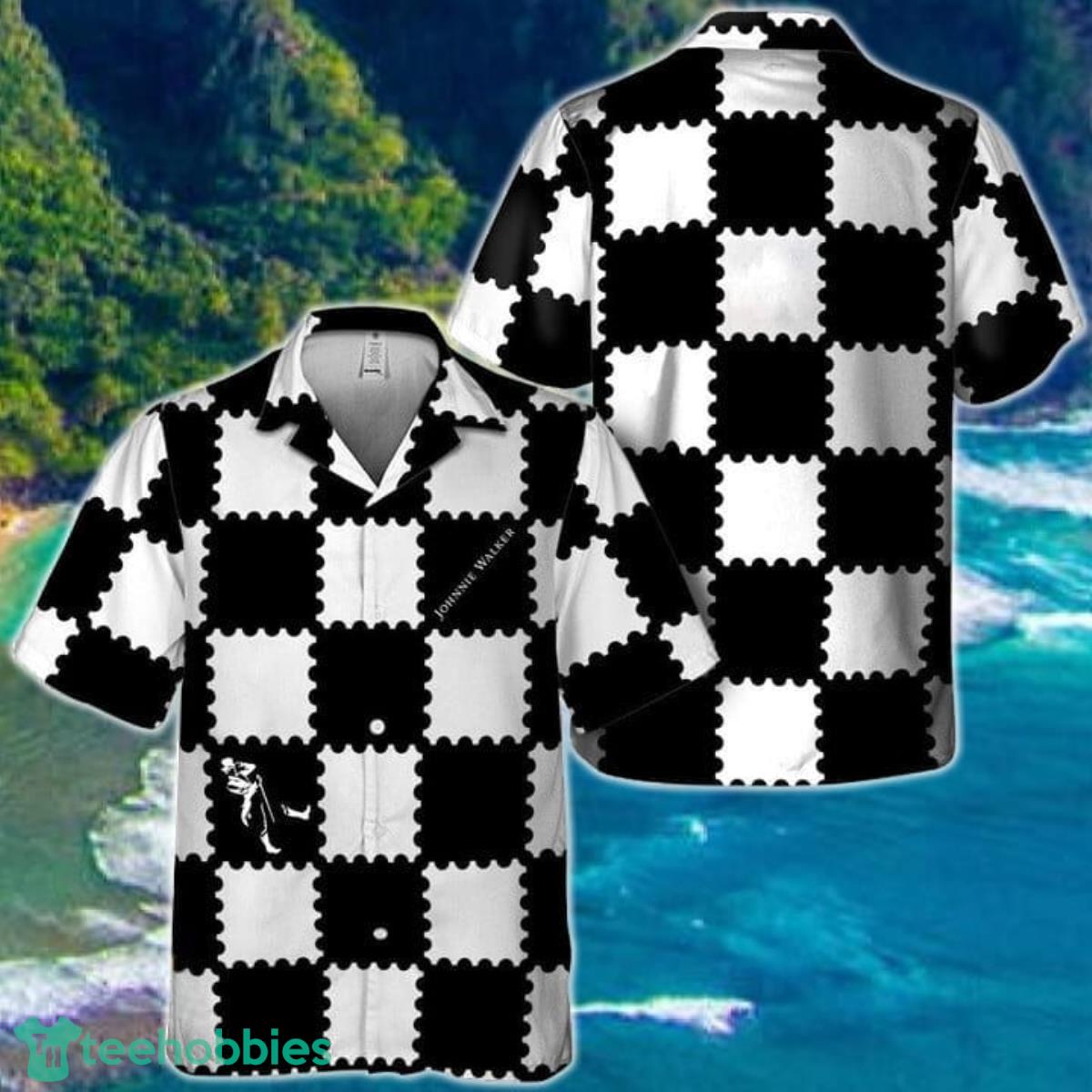 Trendy Gingham Johnnie Walker Hawaiian Shirt Product Photo 1 Trendy Gingham Johnnie Walker Hawaiian Shirt Product Photo 1