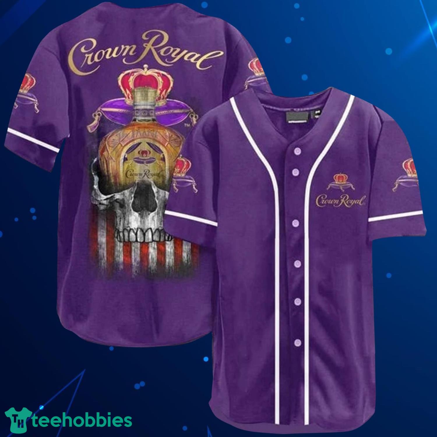 US Flag Black Skull Crown Royal Baseball Jersey Shirt Product Photo 2