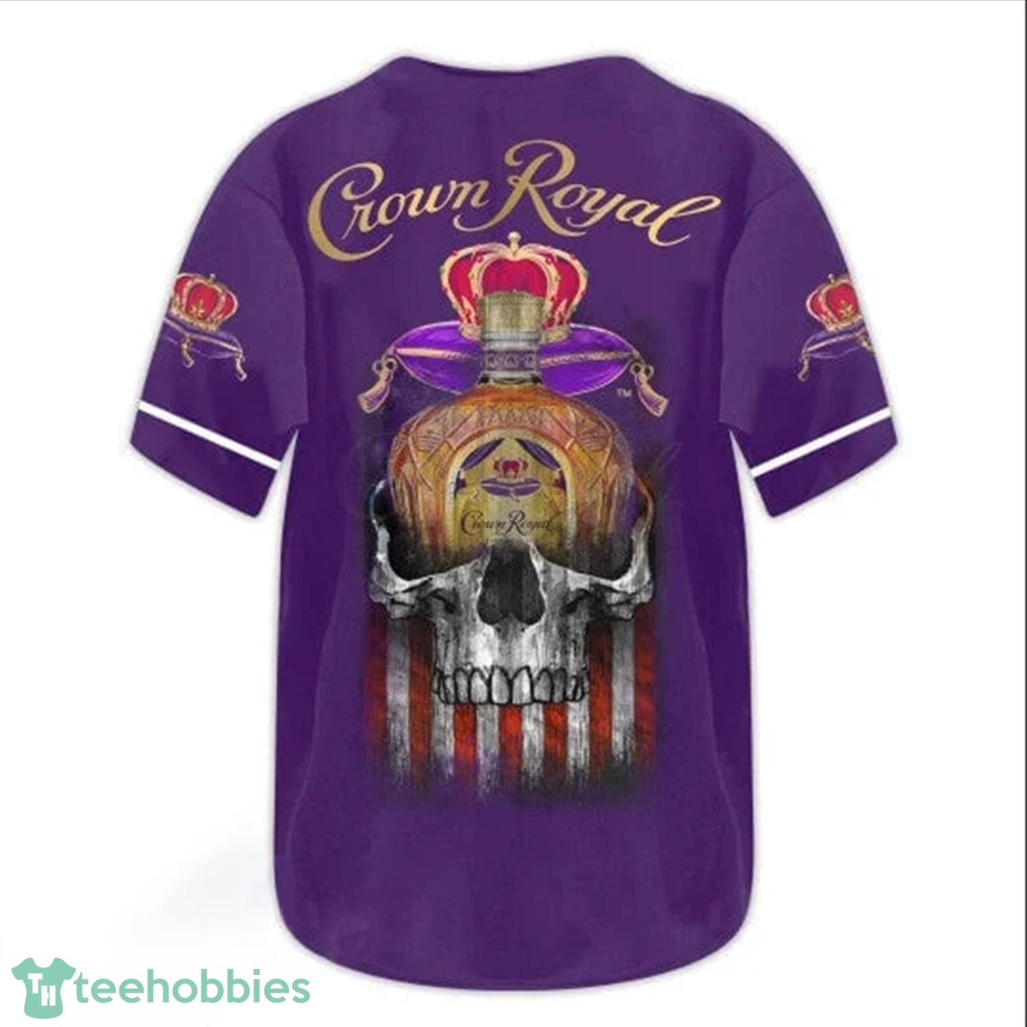 US Flag Black Skull Crown Royal Baseball Jersey Shirt Product Photo 1