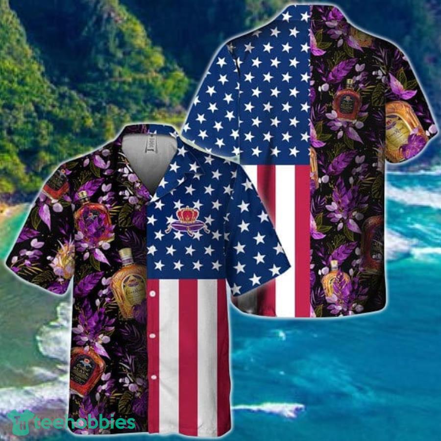 US Flag Crown Royal Tropical Flowers Hawaiian Shirt Product Photo 1