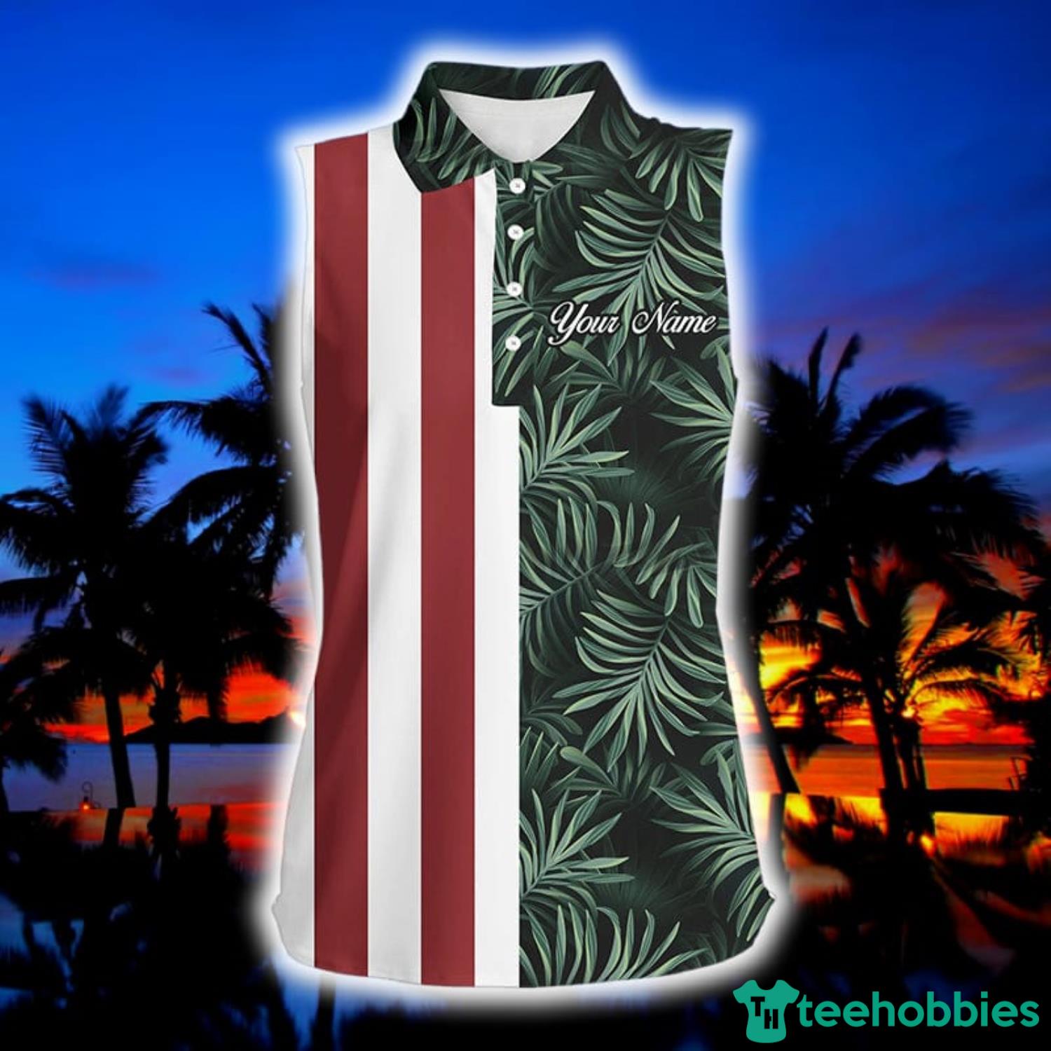 American Flag Patriotic Custom Name Tropical Leaves Golf Shirts For Women Product Photo 1 American Flag Patriotic Custom Name Tropical Leaves Golf Shirts For Women Product Photo 1