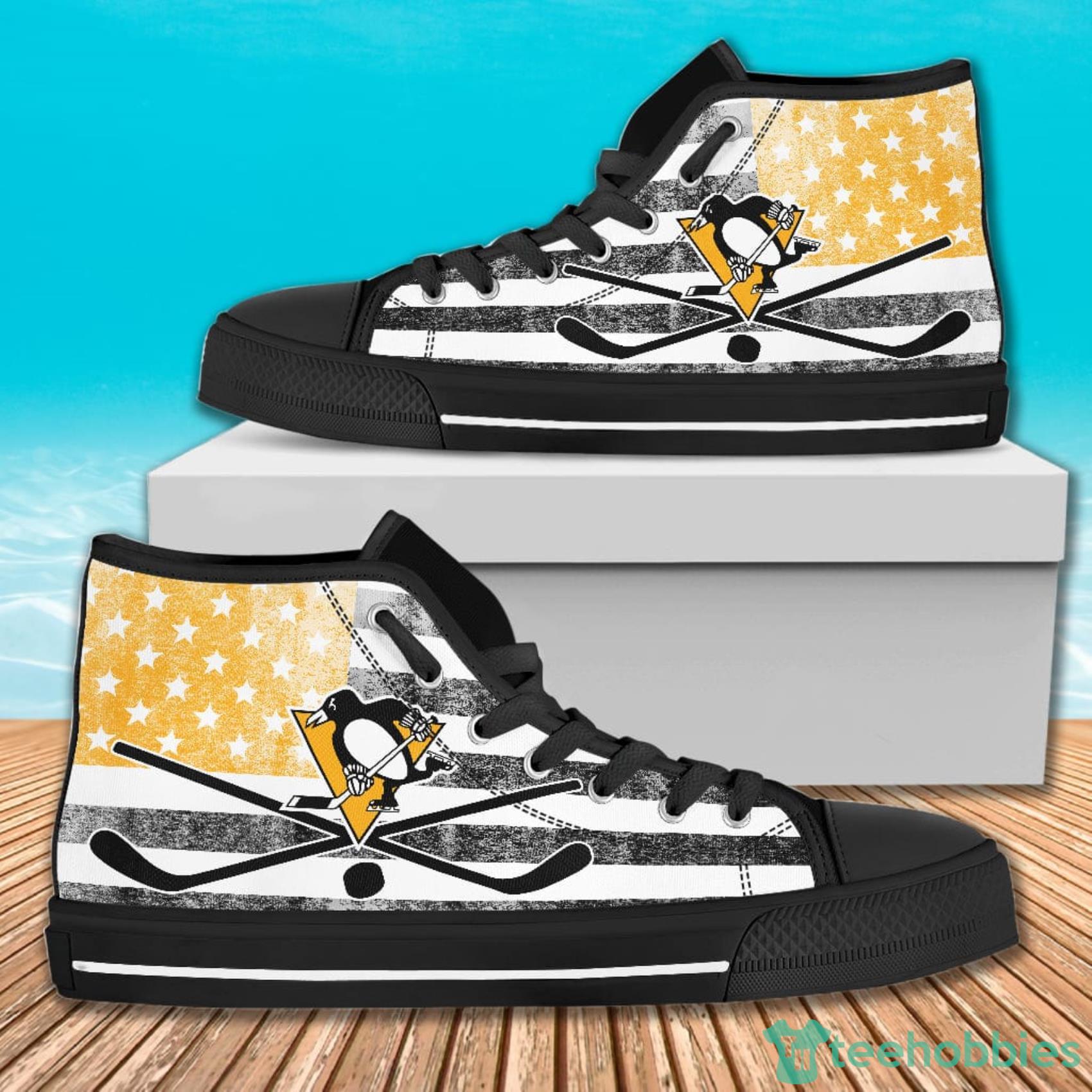 American Flag Rugby Pittsburgh Penguins High Top Canvas Shoes For Men And Women Product Photo 1
