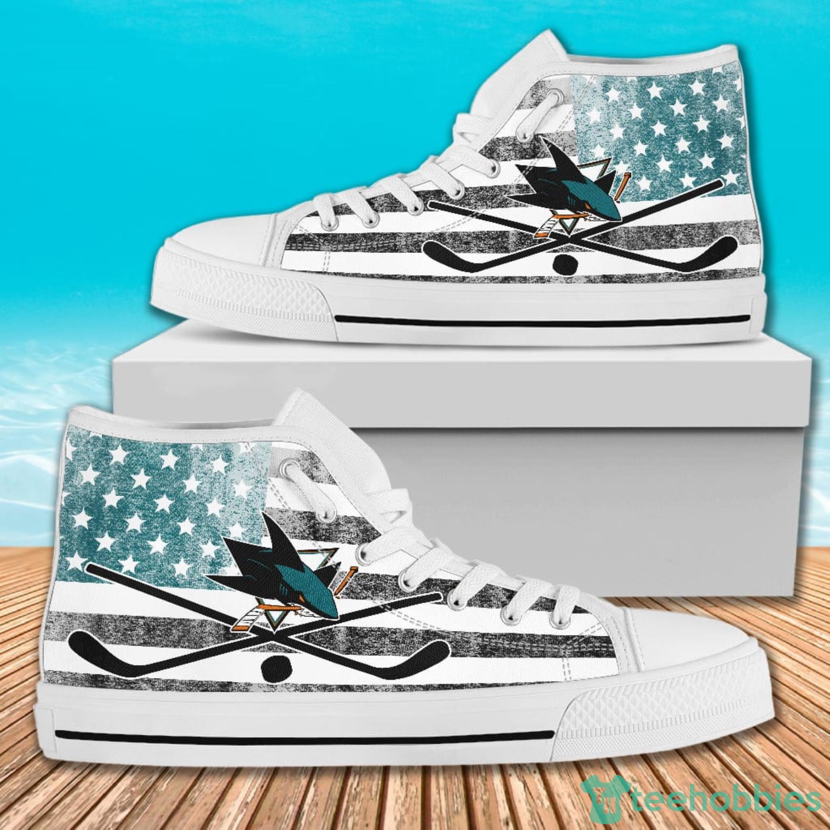 American Flag Rugby San Jose Sharks High Top Canvas Shoes For Men And Women Product Photo 2