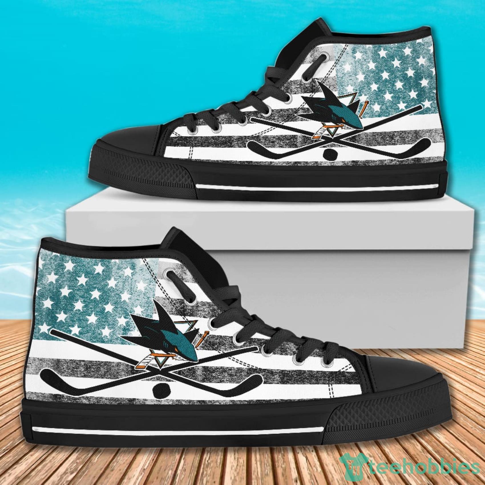 American Flag Rugby San Jose Sharks High Top Canvas Shoes For Men And Women Product Photo 1