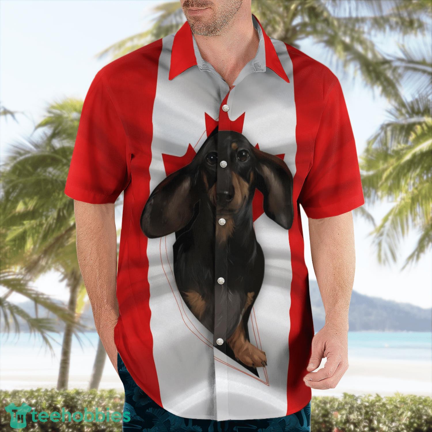 Canada Day Dachshund Flag Aloha Red Hawaiian Shirt Gift For Summer Vacation image Canada Day Dachshund Flag Aloha Red Hawaiian Shirt Gift For Summer Vacation Product Photo 3