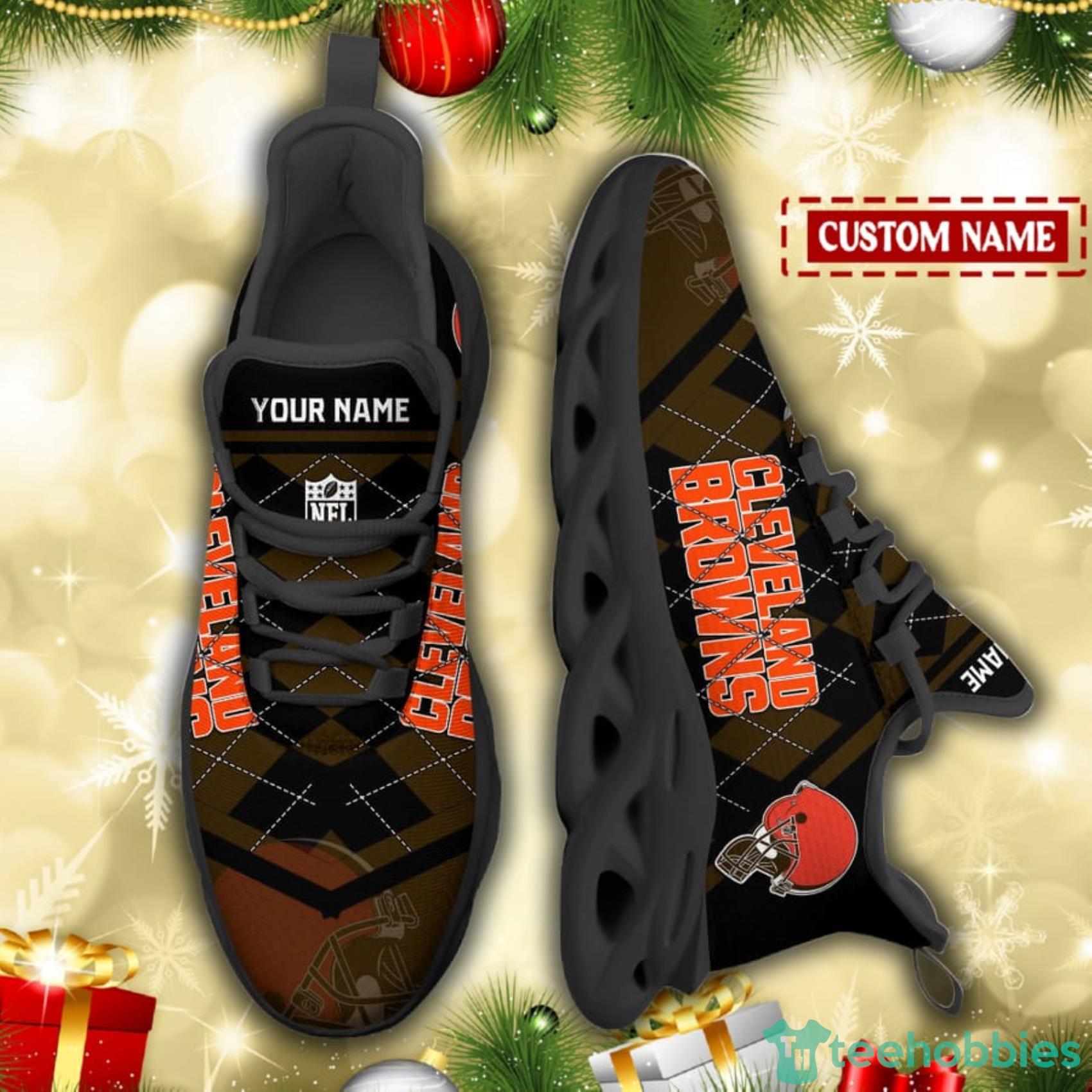 Cleveland Browns NFL Custom Name Check Plaid Diagonal Pattern Max Soul Shoes Product Photo 2