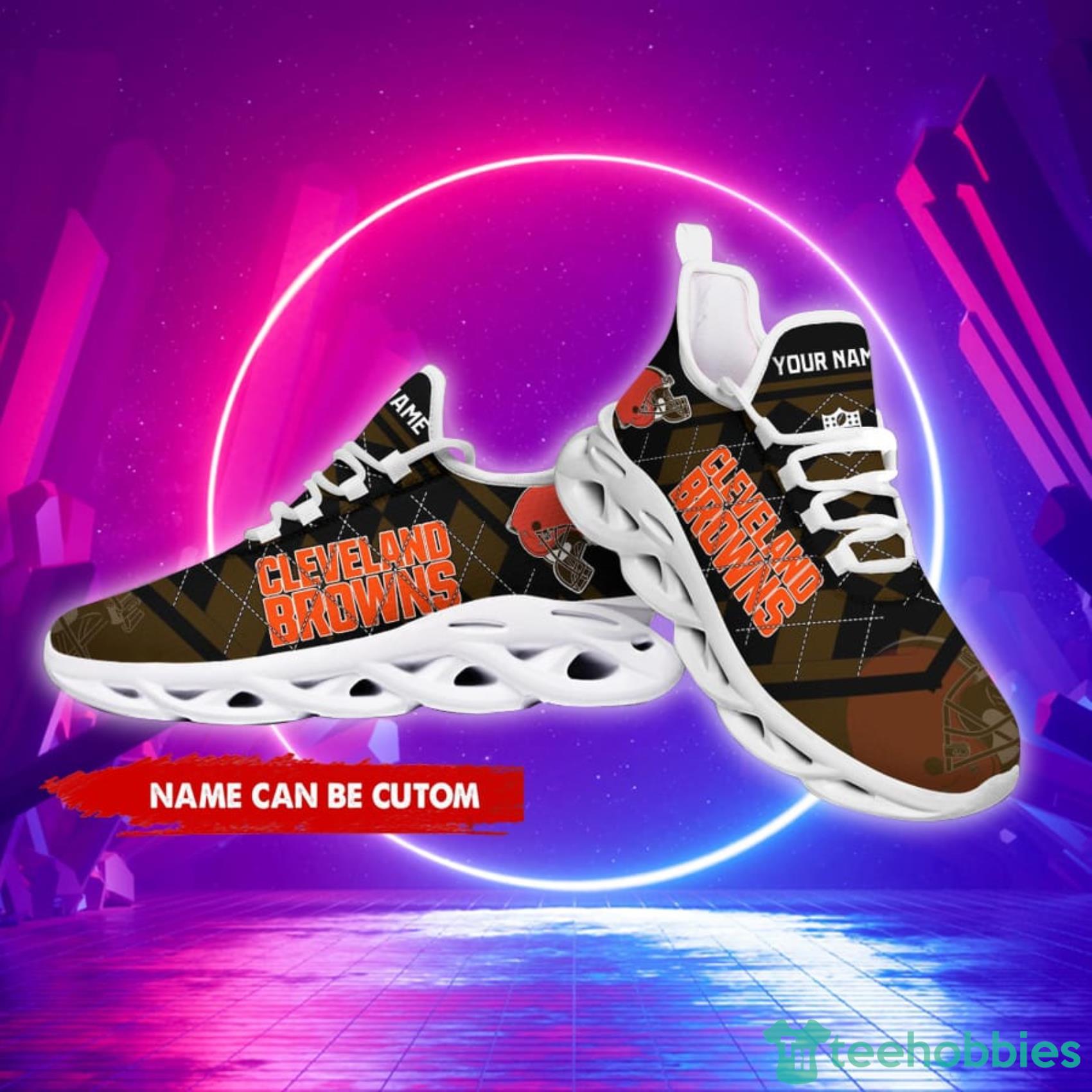 Cleveland Browns NFL Custom Name Check Plaid Diagonal Pattern Max Soul Shoes Product Photo 3