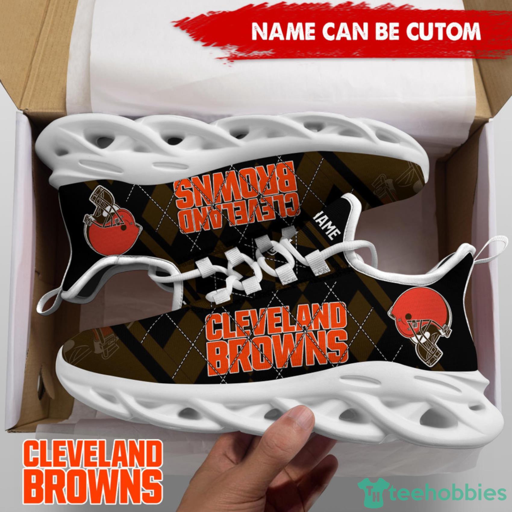 Cleveland Browns NFL Custom Name Check Plaid Diagonal Pattern Max Soul Shoes Product Photo 4