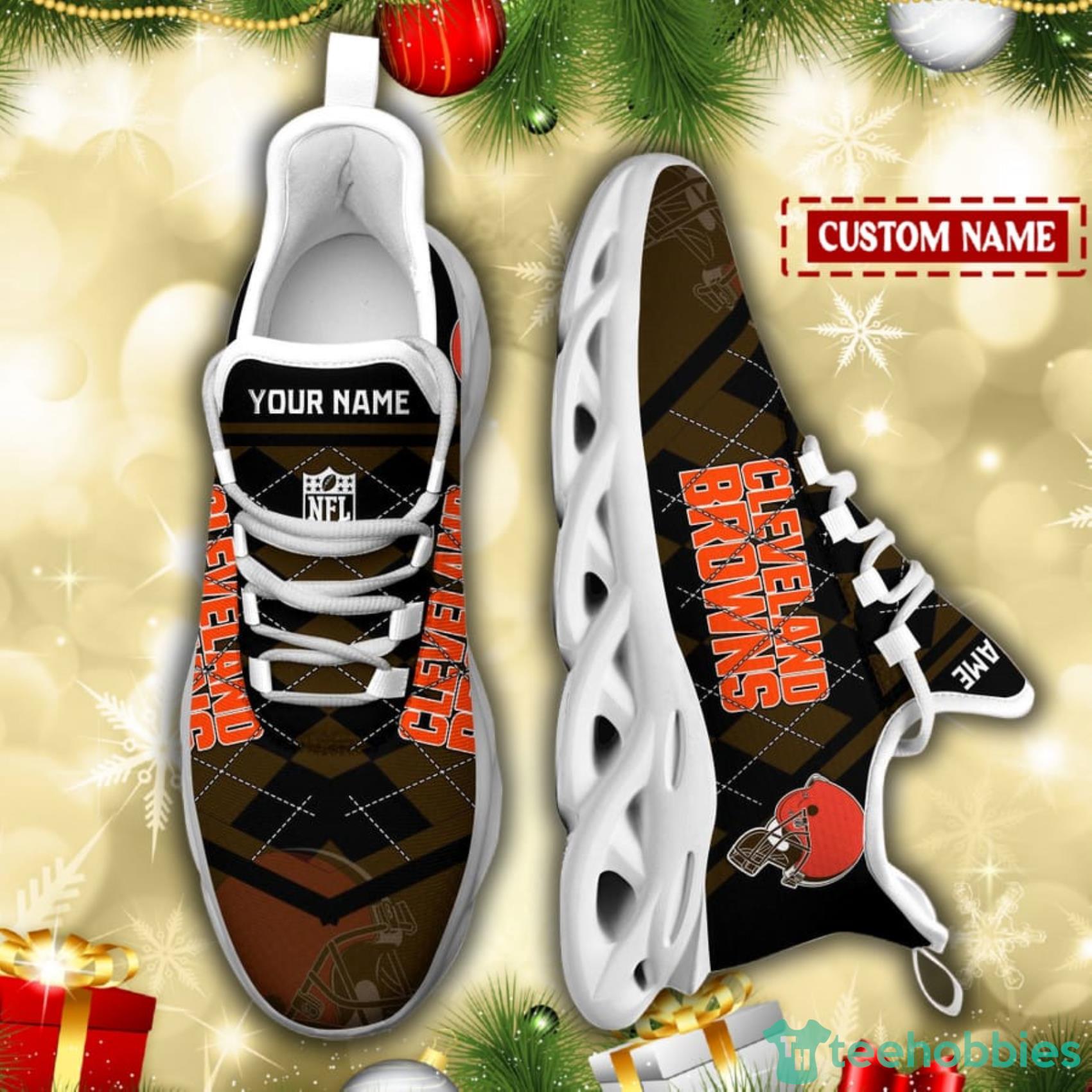 Cleveland Browns NFL Custom Name Check Plaid Diagonal Pattern Max Soul Shoes Product Photo 5