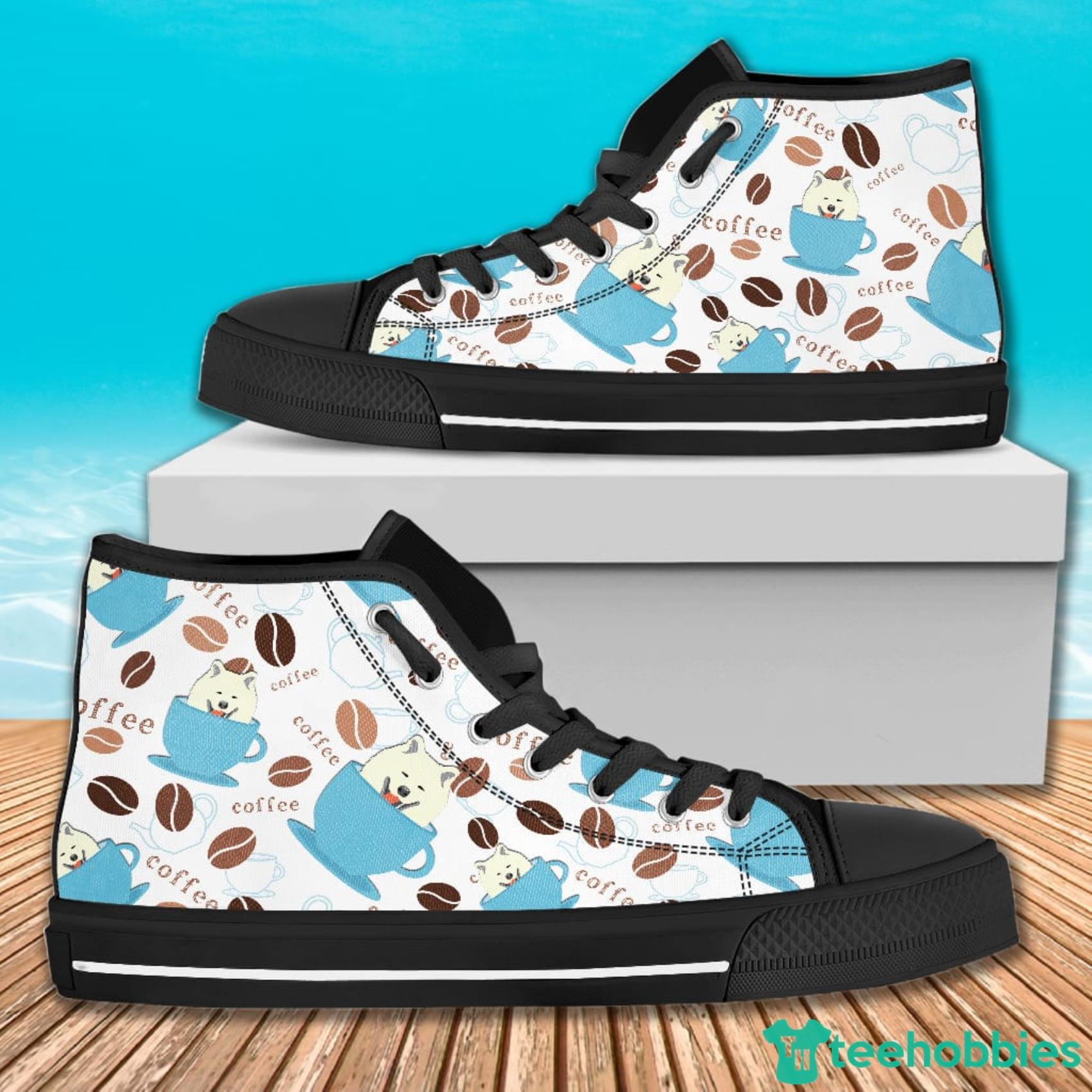 Coffee Samoyed Fabric Pattern AOP Print High Top Shoes For Men And Women Product Photo 1 Coffee Samoyed Fabric Pattern AOP Print High Top Shoes For Men And Women Product Photo 1