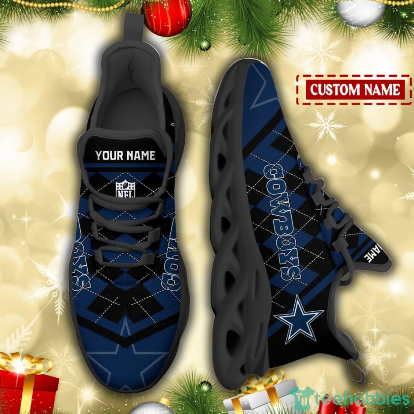 Dallas Cowboys NFL Custom Name Check Plaid Diagonal Pattern Max Soul Shoes Product Photo 2