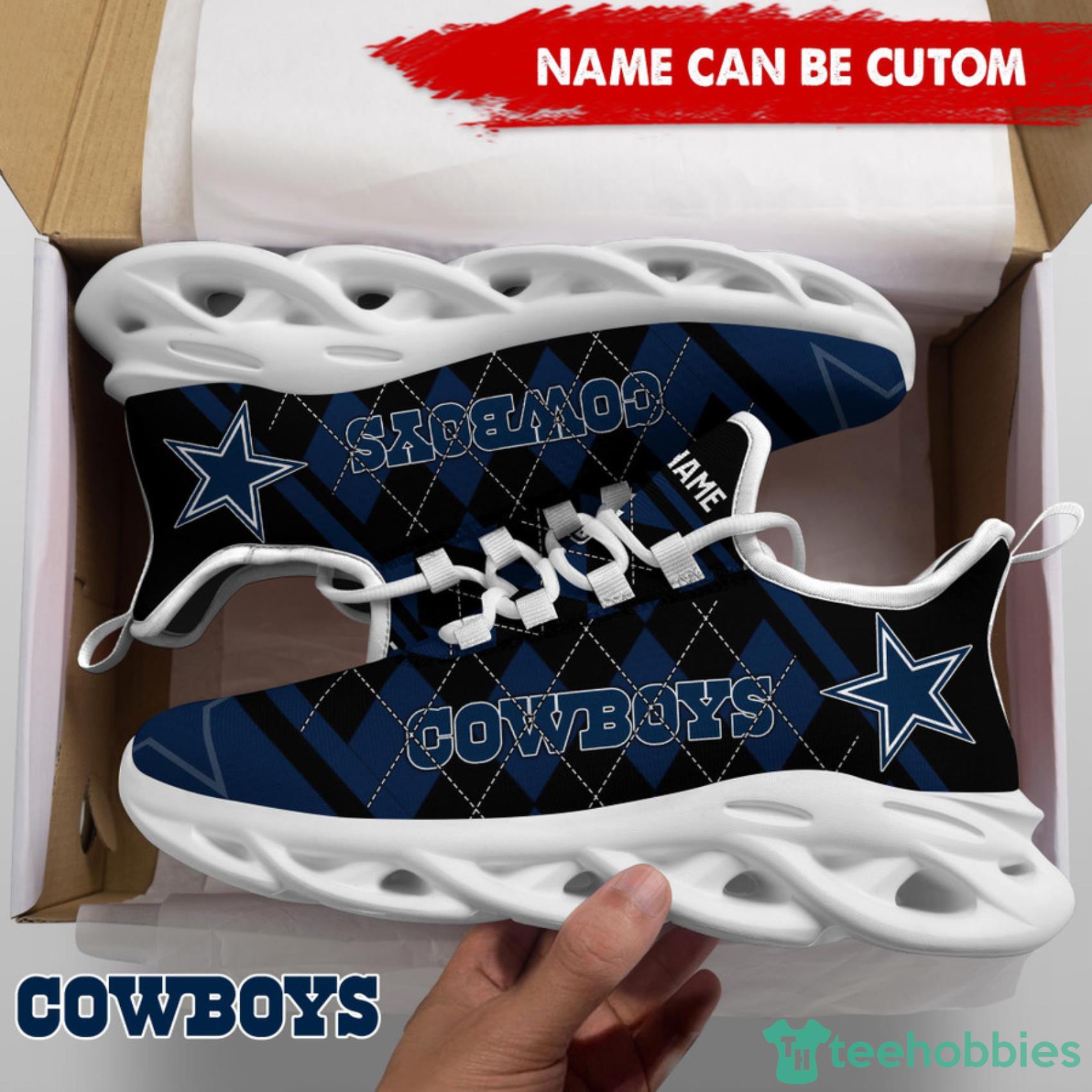 Dallas Cowboys NFL Custom Name Check Plaid Diagonal Pattern Max Soul Shoes Product Photo 4