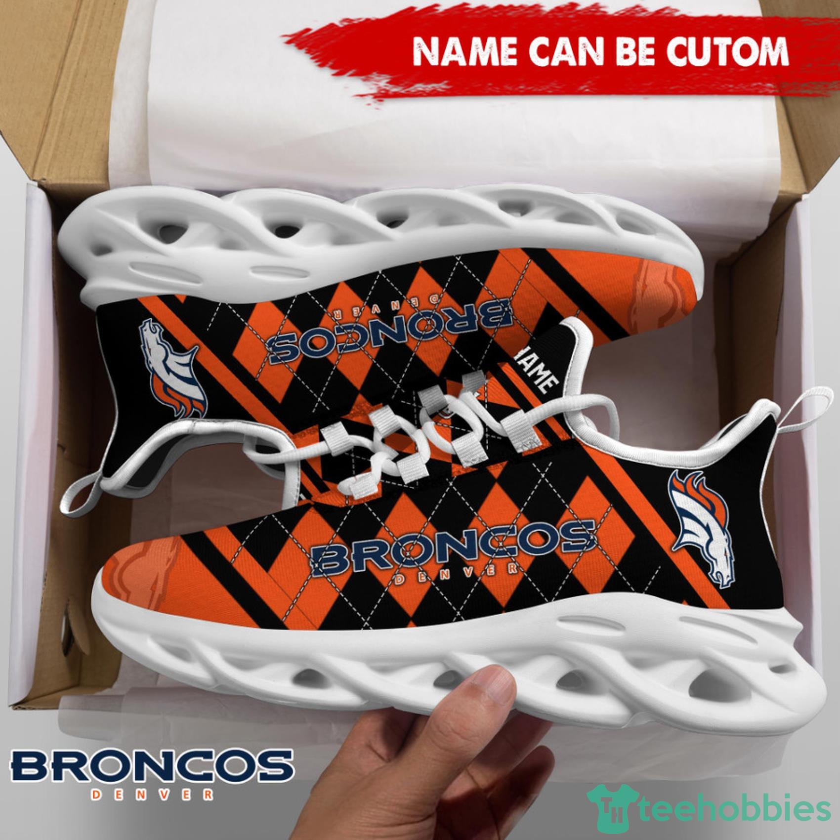 Denver Broncos NFL Custom Name Check Plaid Diagonal Pattern Max Soul Shoes Product Photo 4