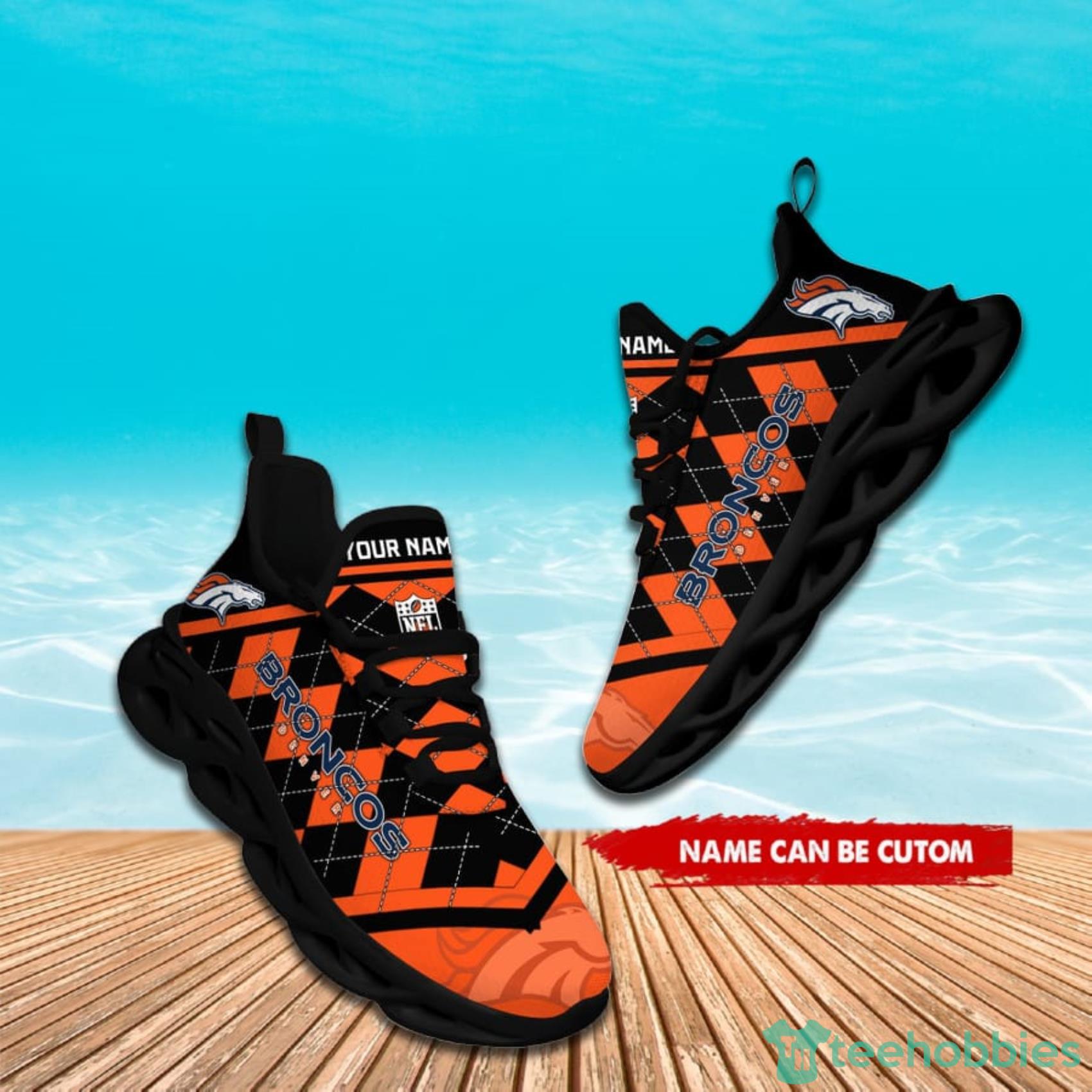 Denver Broncos NFL Custom Name Check Plaid Diagonal Pattern Max Soul Shoes Product Photo 6