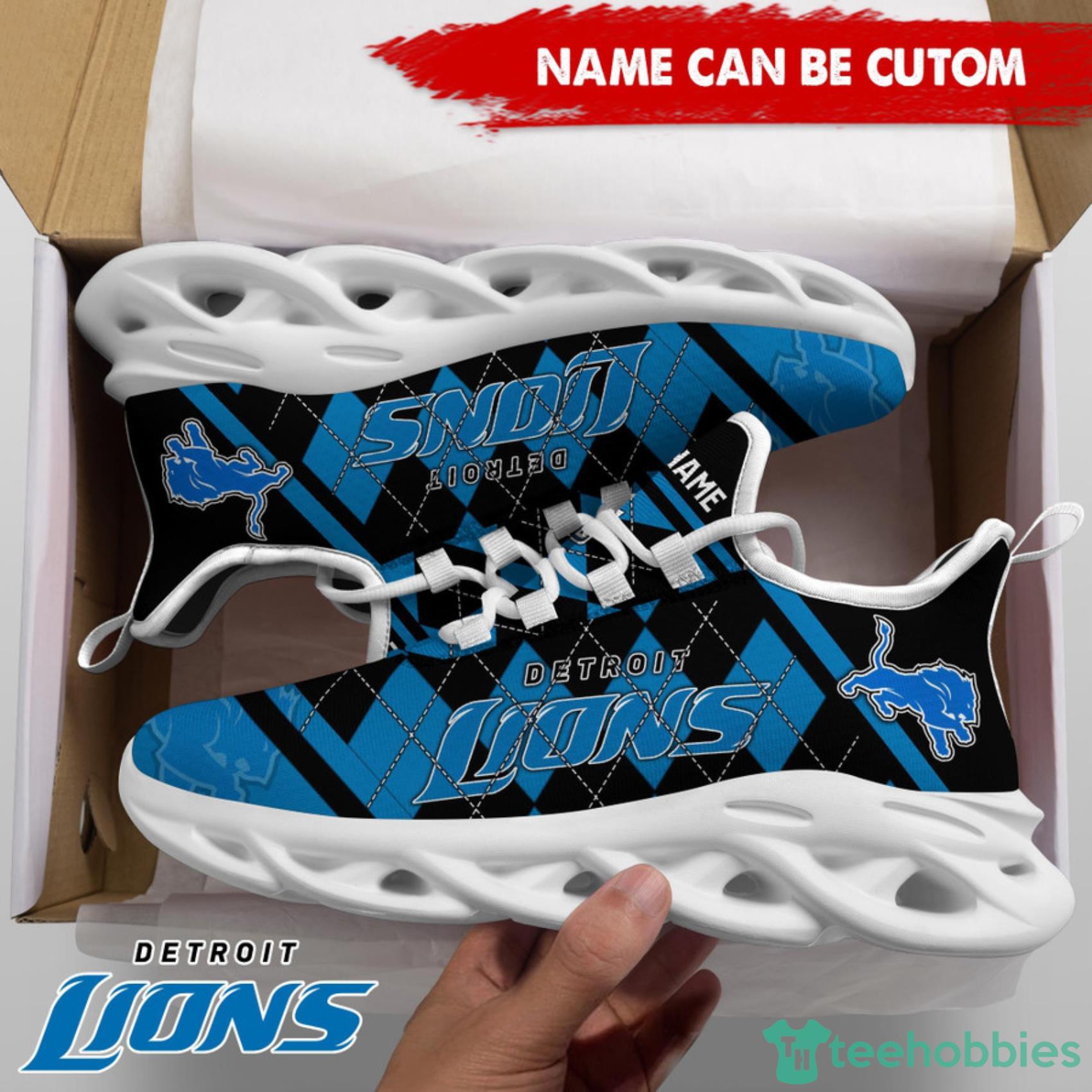Detroit Lions NFL Custom Name Check Plaid Diagonal Pattern Max Soul Shoes Product Photo 4
