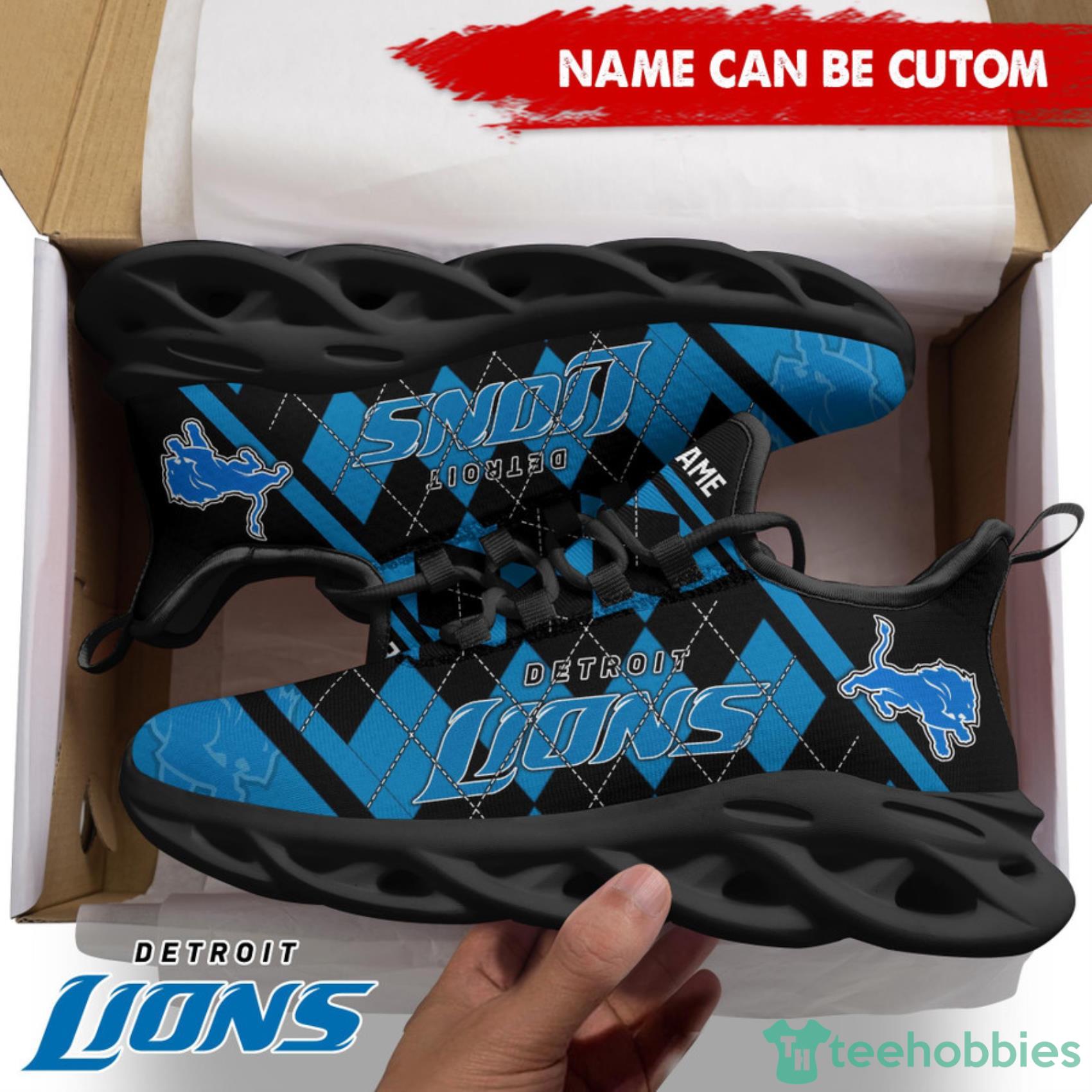 Detroit Lions NFL Custom Name Check Plaid Diagonal Pattern Max Soul Shoes Product Photo 1