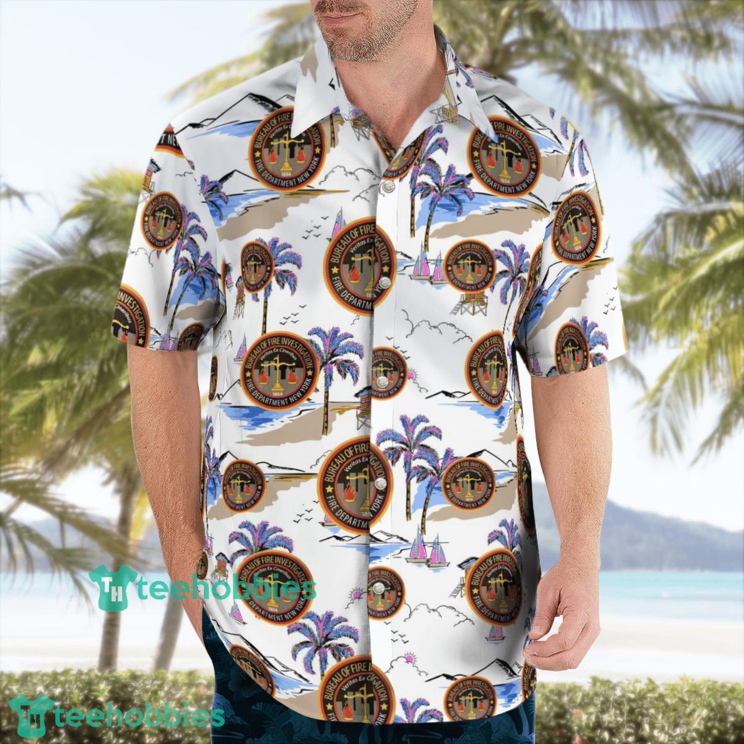 FDNY Fire Marshals Aloha Summer Beach Short Sleeve Hawaiian Shirt image FDNY Fire Marshals Aloha Summer Beach Short Sleeve Hawaiian Shirt Product Photo 3
