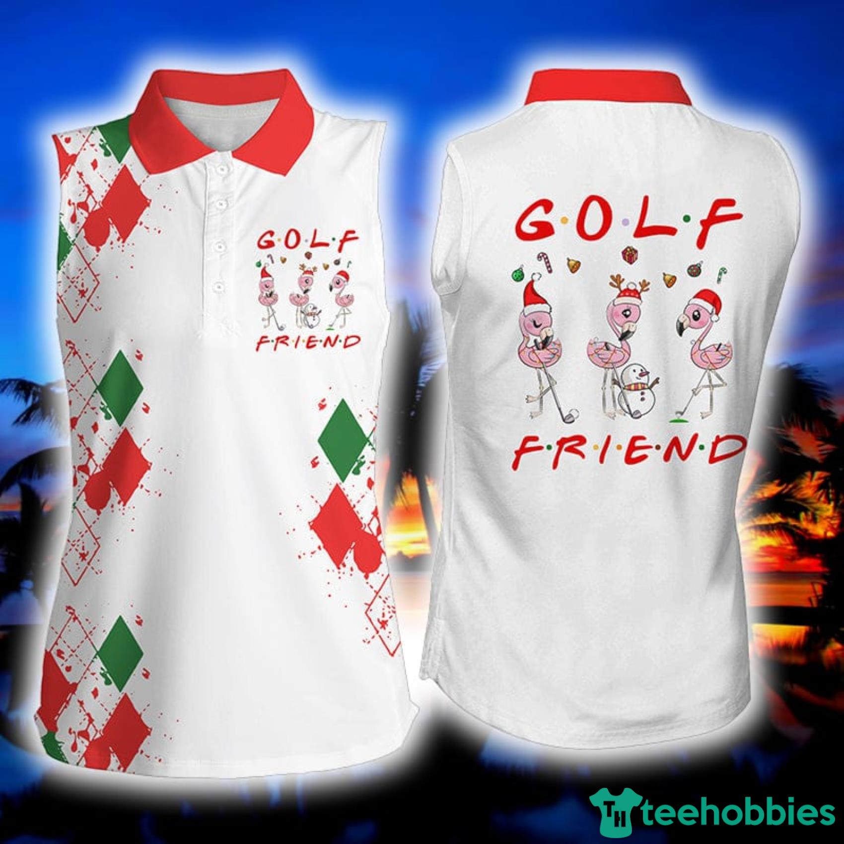 Funny Christmas Golf Shirt- Flamingo Golf Friend Christmas Gifts Women's Sleeveless Polo Shirt Product Photo 1