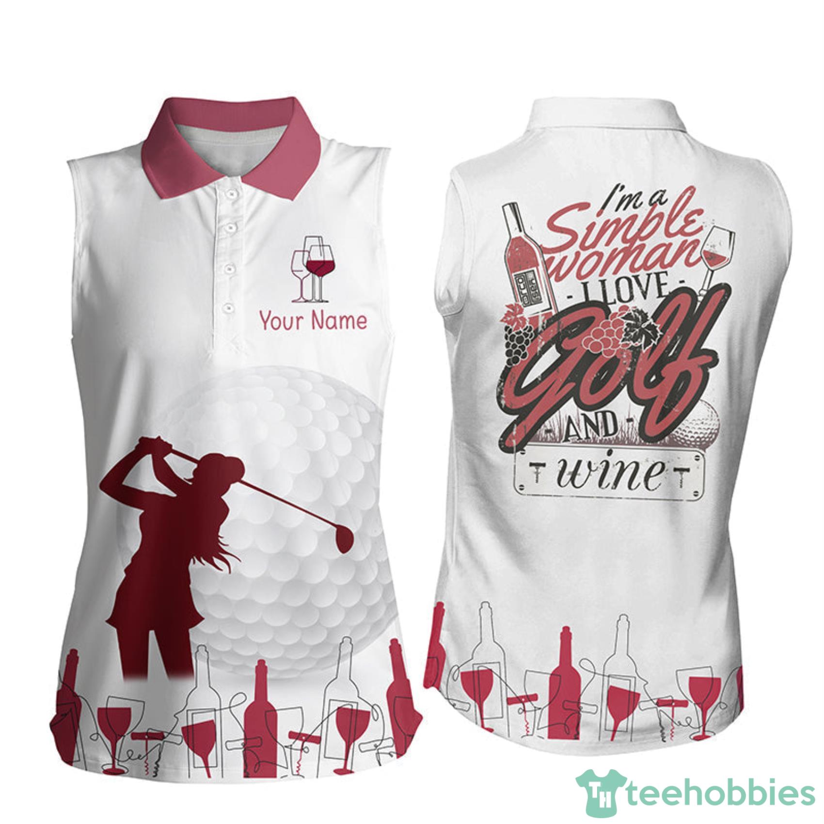 Funny Custom Name I'm A Simple Woman I Love Golf And Wine Golf Shirt For Women Women's Sleeveless Polo Shirt Product Photo 1