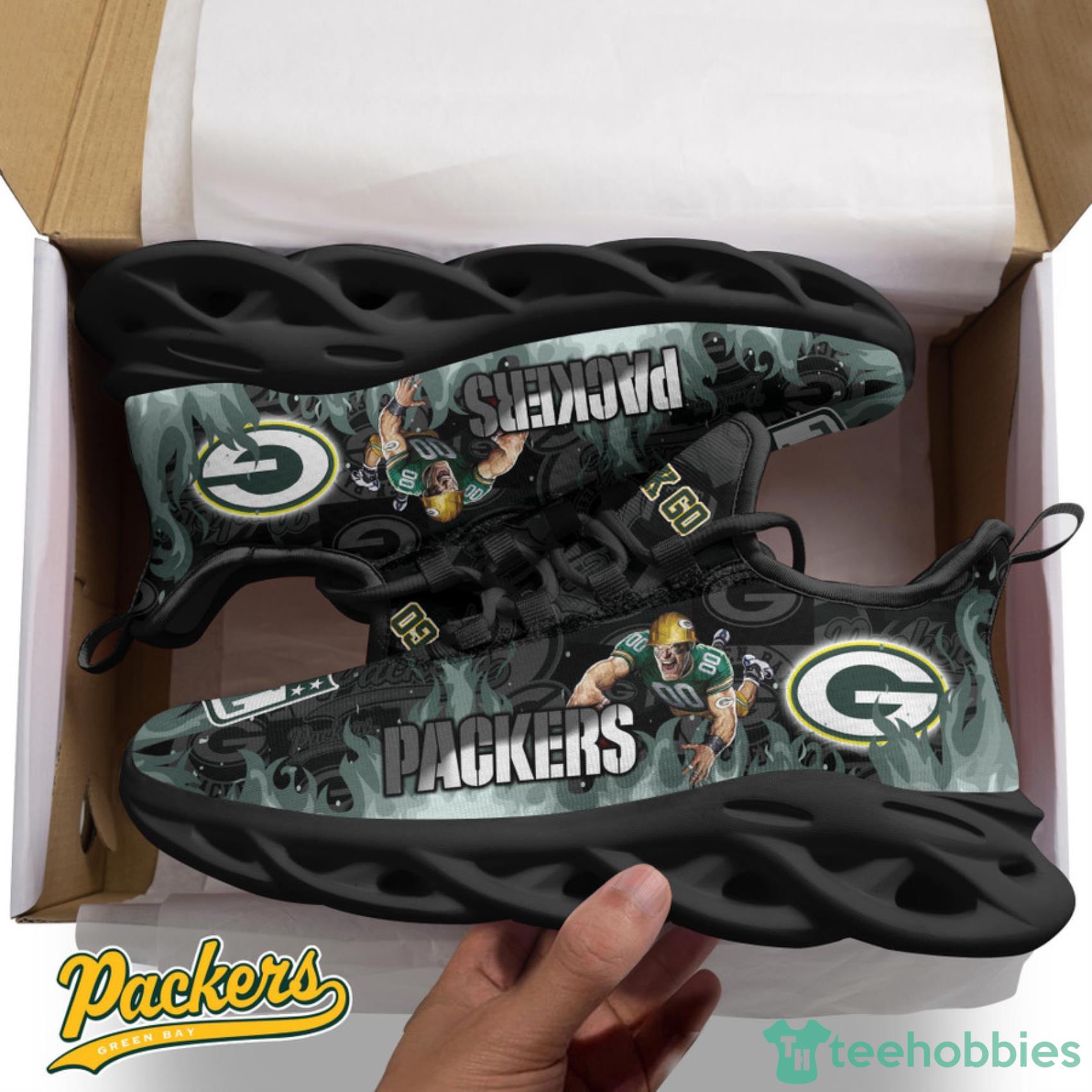 Green Bay Packers NFL Fire Flame And Mascot Print Max Soul Shoes For Men Women Product Photo 2