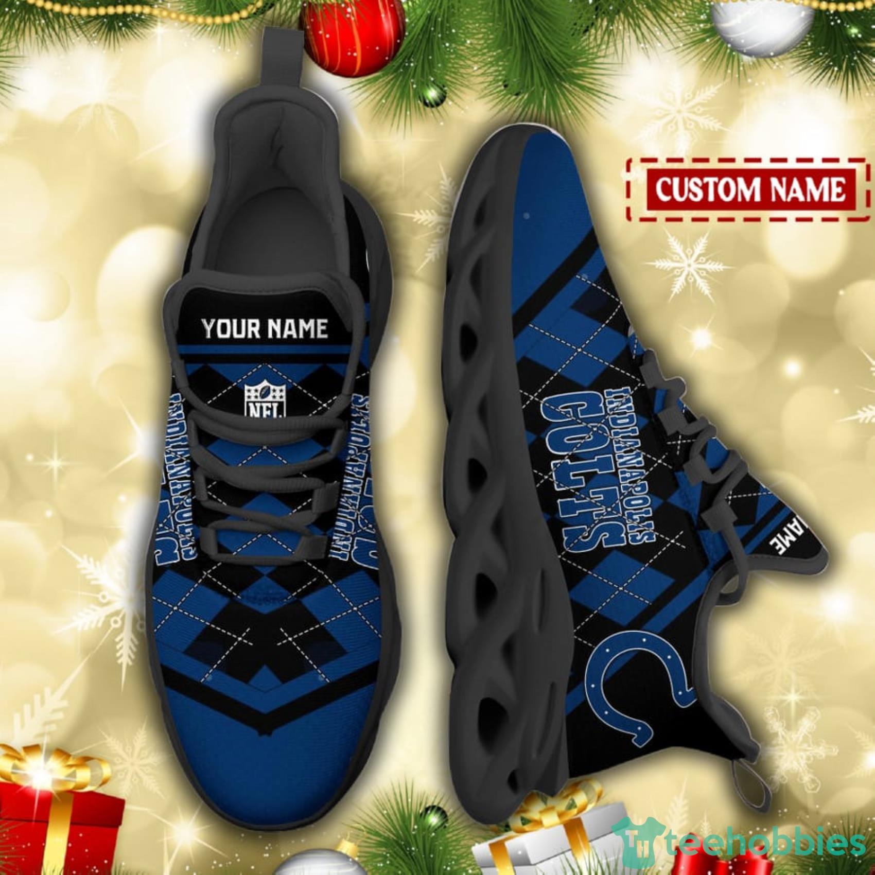 Indianapolis Colts NFL Custom Name Check Plaid Diagonal Pattern Max Soul Shoes Product Photo 2