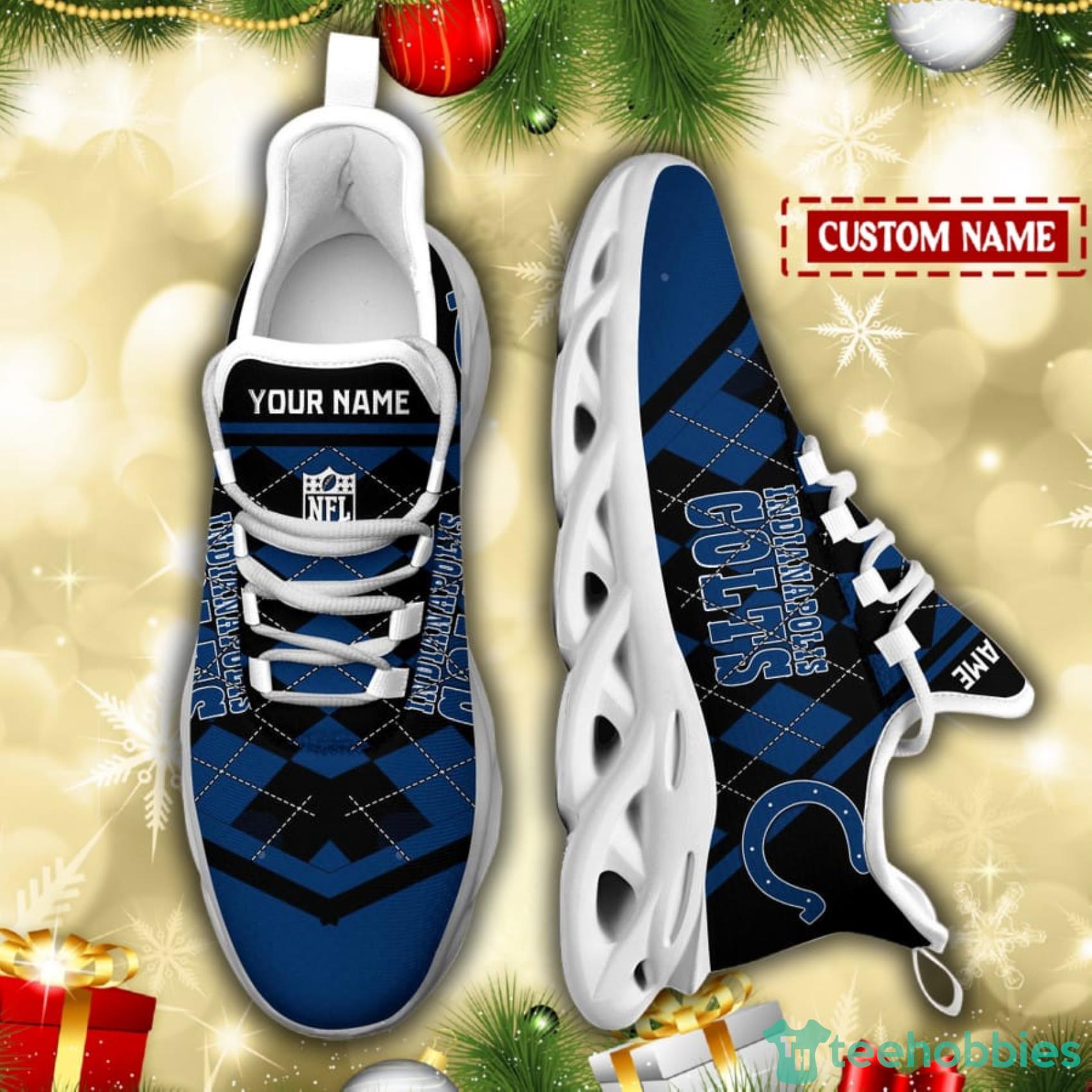 Indianapolis Colts NFL Custom Name Check Plaid Diagonal Pattern Max Soul Shoes Product Photo 5