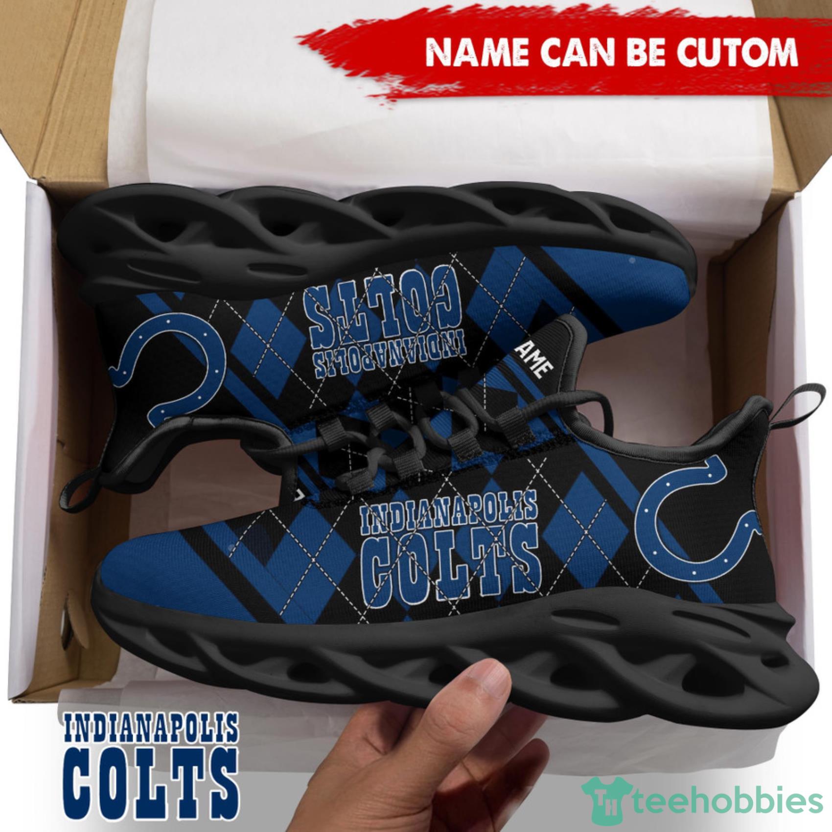 Indianapolis Colts NFL Custom Name Check Plaid Diagonal Pattern Max Soul Shoes Product Photo 1